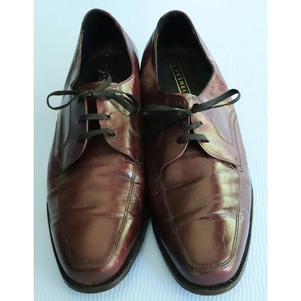 Florsheim Kidskin Maroon Burgundy Leather Derby Oxford Dress Shoe Men 11E Wide
